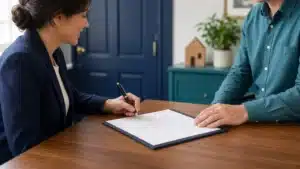 Personas firmando un contrato de alquiler
